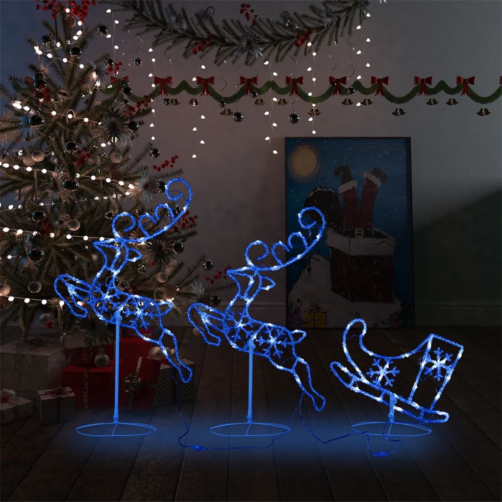 vidaXL Acrylic Christmas Flying Reindeer&Sleigh 260x21x87cm Blue