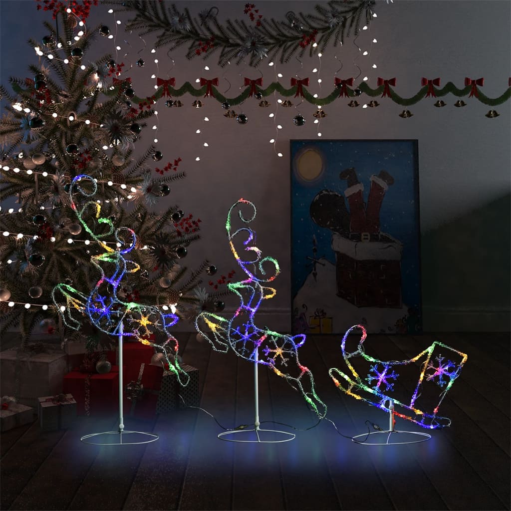 vidaXL Acrylic Christmas Flying Reindeer&Sleigh 260x21x87cm Colourful