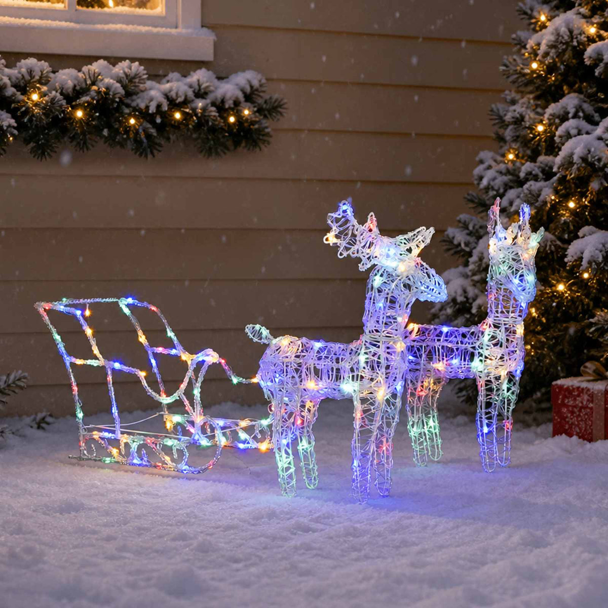 Reindeers & Sleigh Christmas Decoration 160 LEDs 130 cm Acrylic