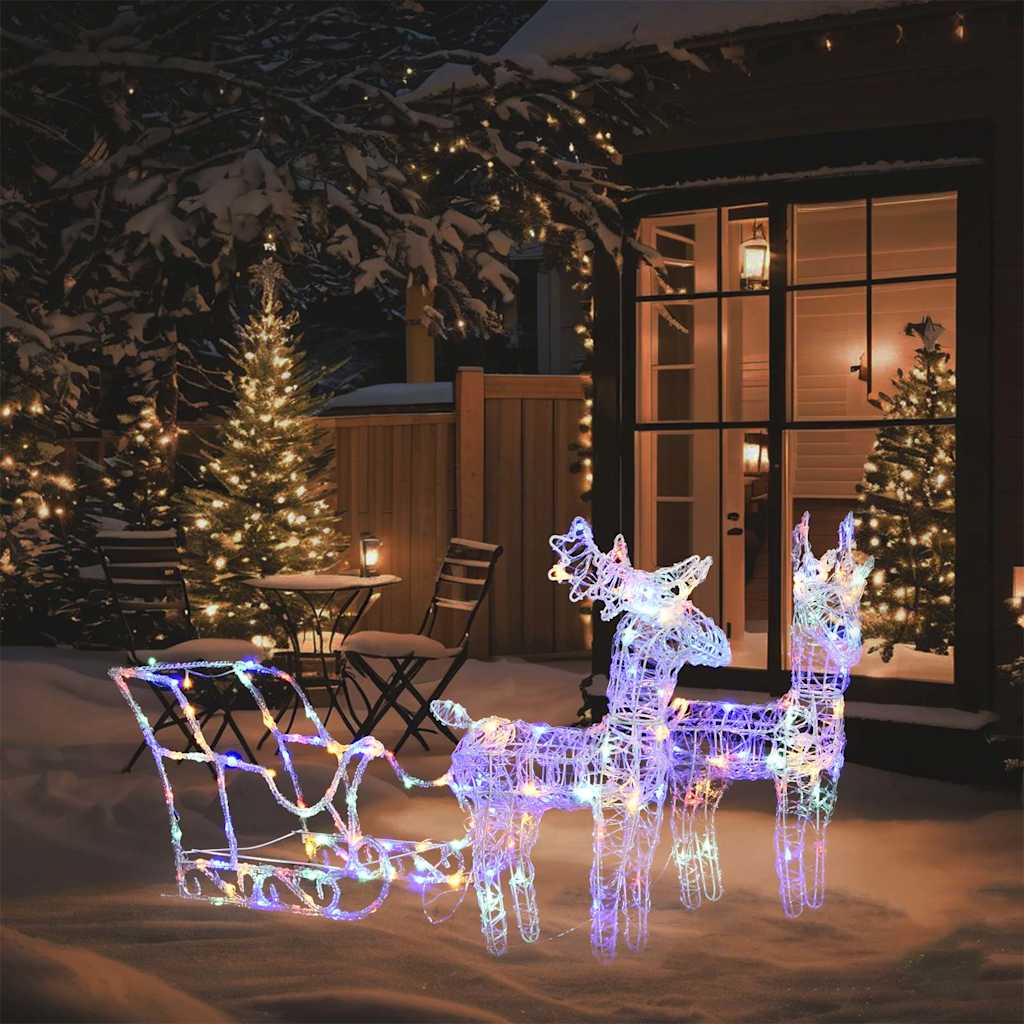 vidaXL Reindeers & Sleigh Christmas Decoration 160 LEDs 130 cm Acrylic