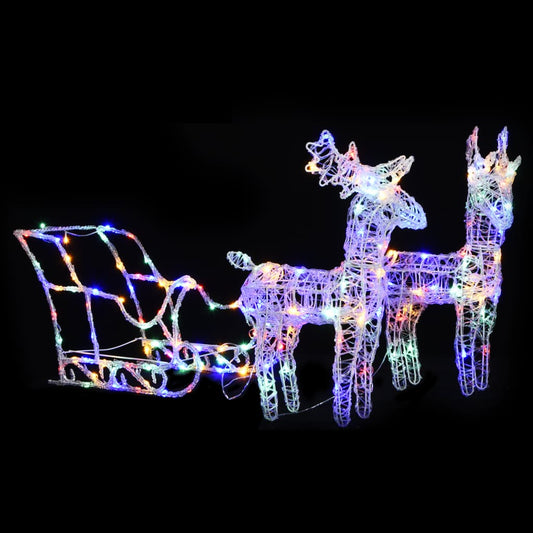 Décoration de Noël Rennes &amp; Traîneau 160 LEDs 130 cm Acrylique