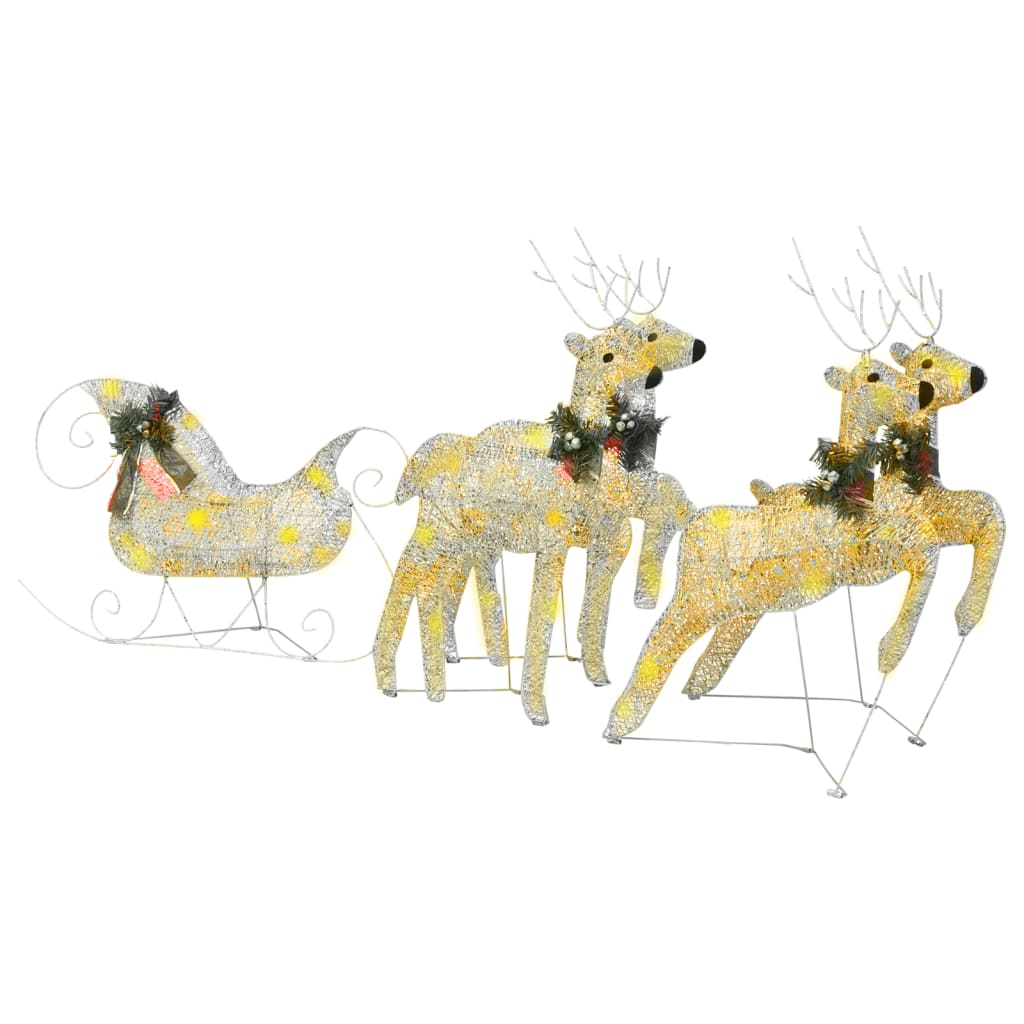 vidaXL Reindeer & Sleigh Christmas Decoration 100 LEDs Outdoor Gold