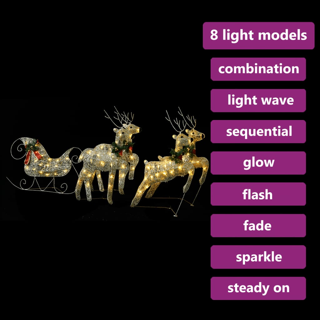 vidaXL Reindeer & Sleigh Christmas Decoration 100 LEDs Outdoor Gold