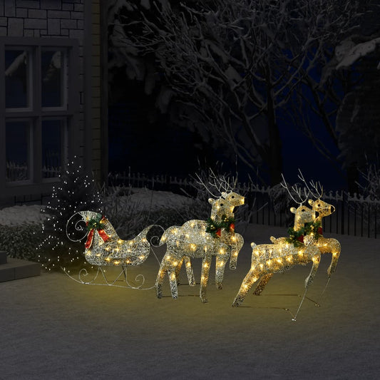 vidaXL Reindeer & Sleigh Christmas Decoration 100 LEDs Outdoor Gold