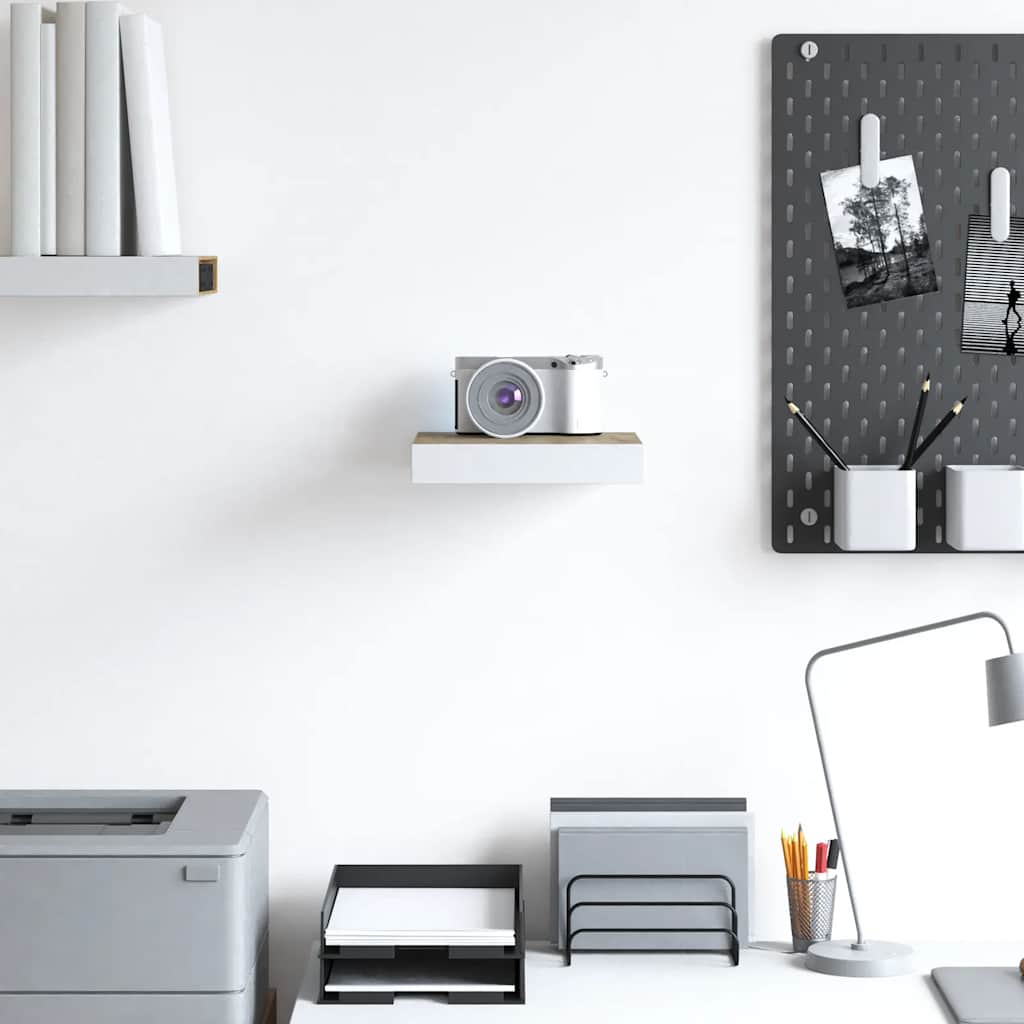 Floating Wall Shelf Oak and White 23x23.5x3.8 cm MDF