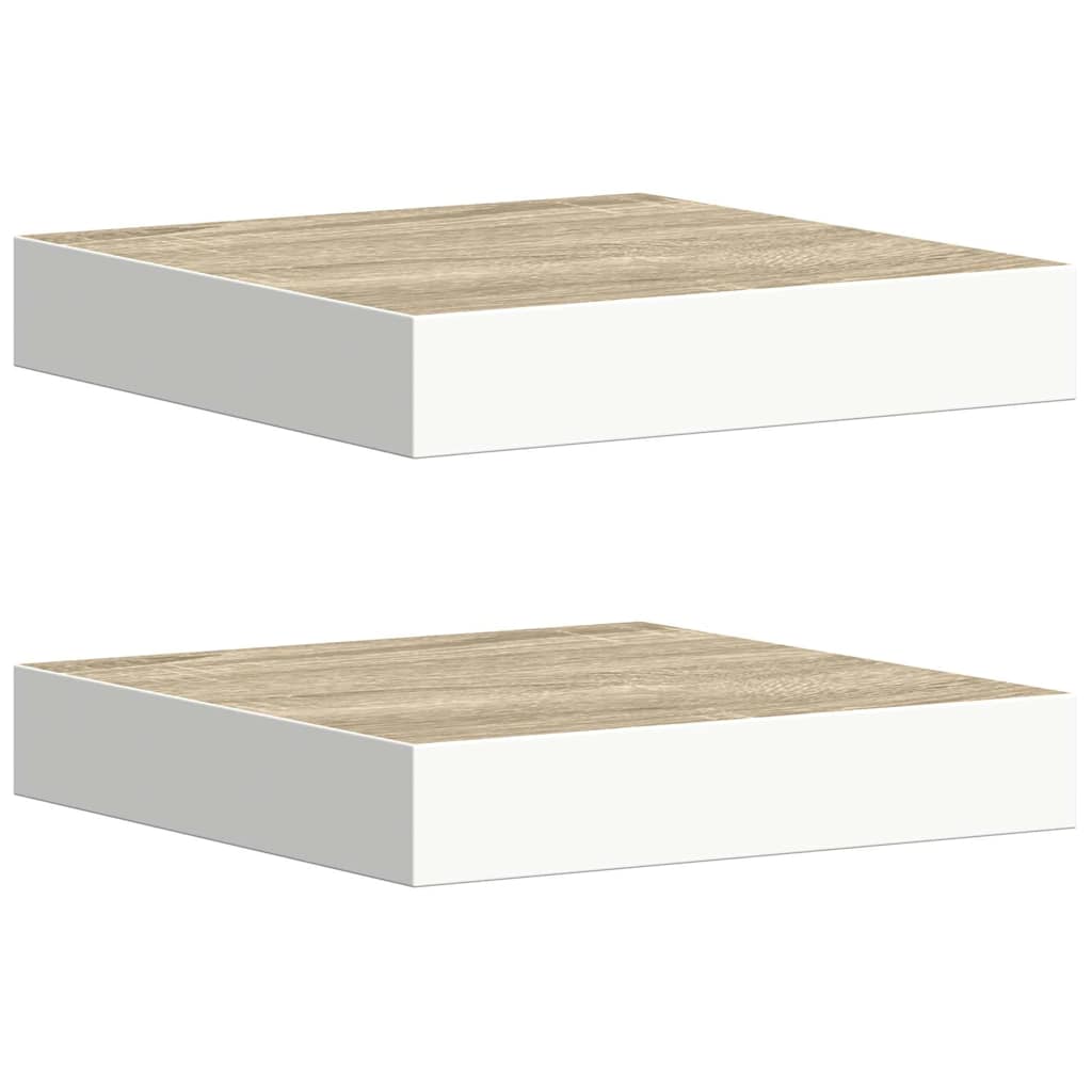 Floating Wall Shelves 2 pcs Oak and White 23x23.5x3.8 cm MDF