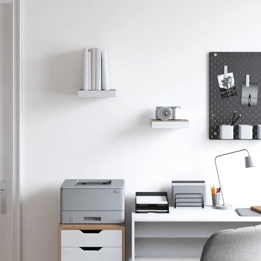 Floating Wall Shelves 2 pcs Oak and White 23x23.5x3.8 cm MDF