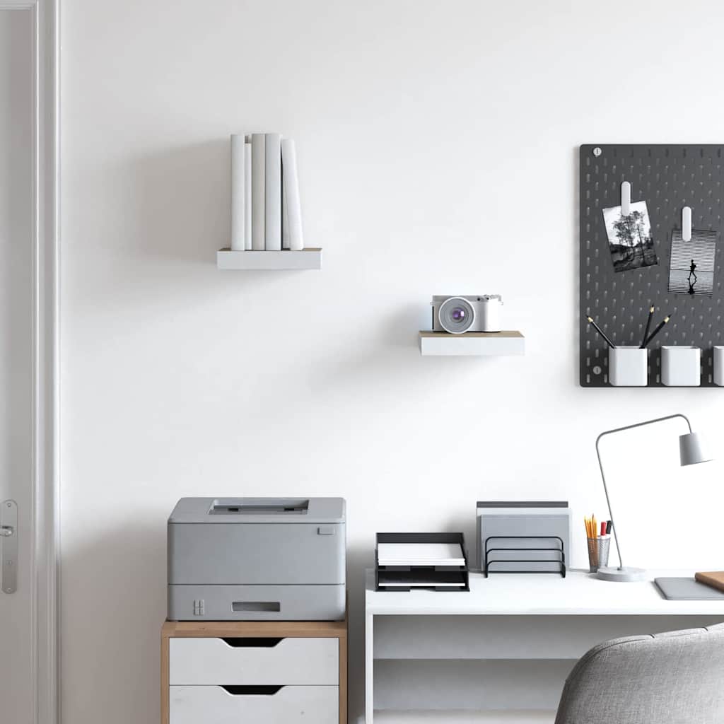 326568 vidaXL Floating Wall Shelves 2 pcs Oak and White 23x23,5x3,8 cm MDF