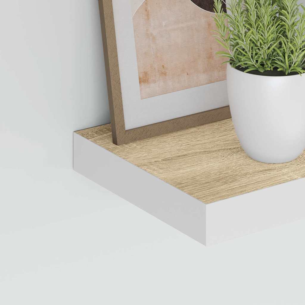 Floating Wall Shelves 2 pcs Oak and White 23x23.5x3.8 cm MDF