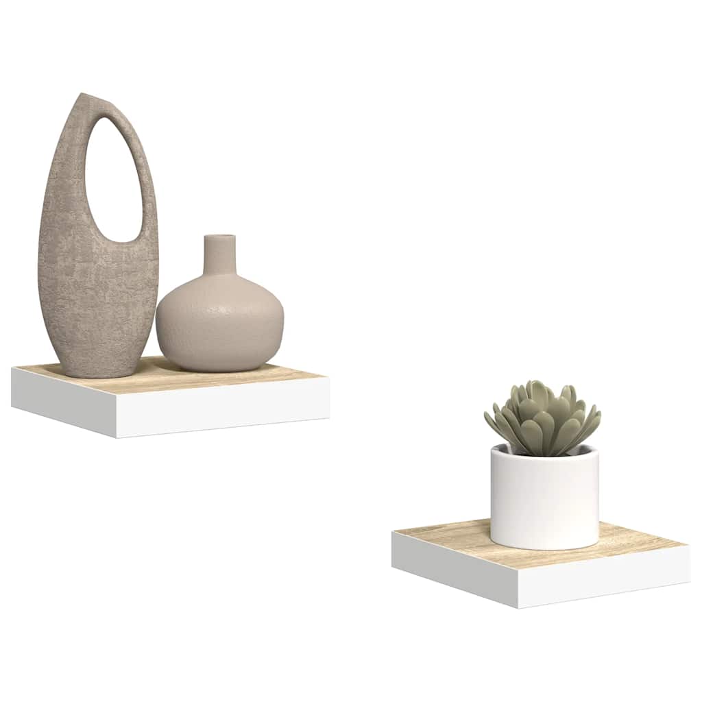 Floating Wall Shelves 2 pcs Oak and White 23x23.5x3.8 cm MDF