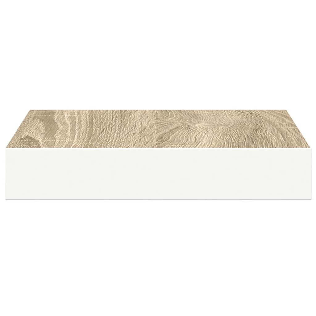 Floating Wall Shelves 2 pcs Oak and White 23x23.5x3.8 cm MDF