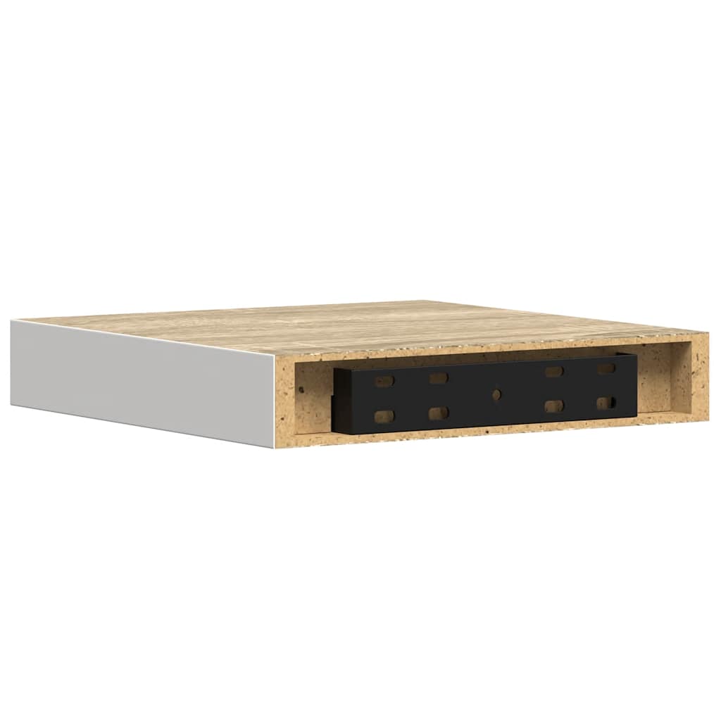 Floating Wall Shelves 2 pcs Oak and White 23x23.5x3.8 cm MDF