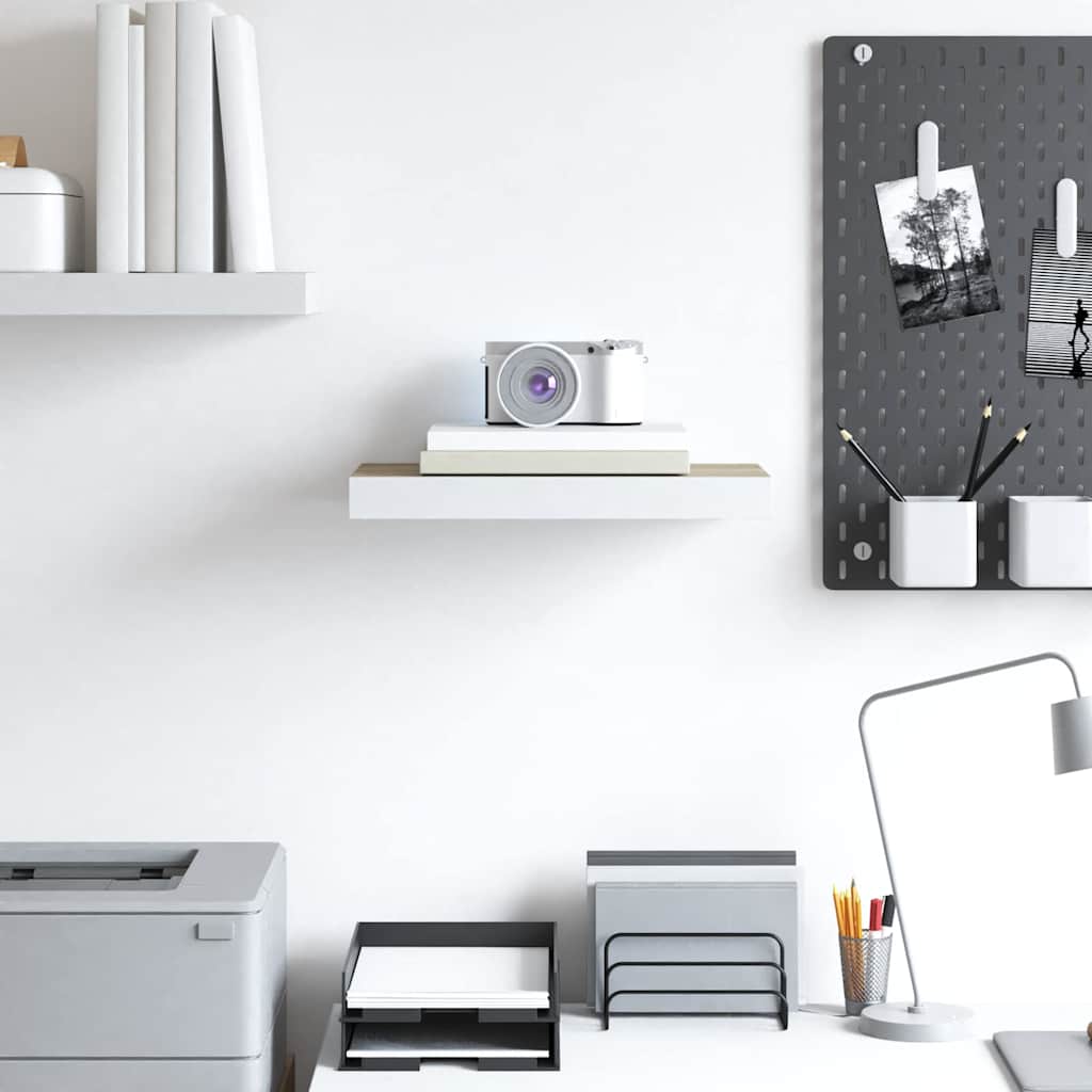 Floating Wall Shelf Oak and White 40x23.5x3.8 cm MDF