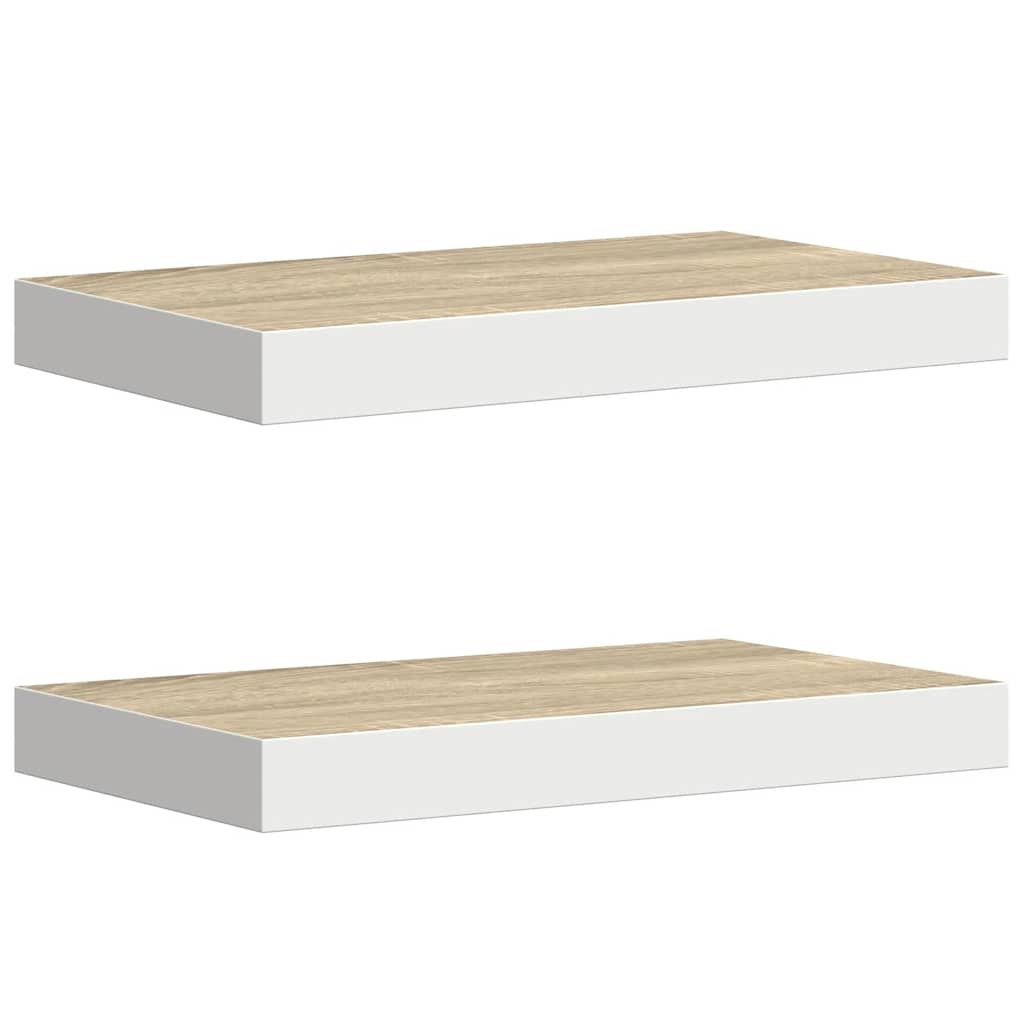 Floating Wall Shelves 2 pcs Oak and White 40x23.5x3.8 cm MDF