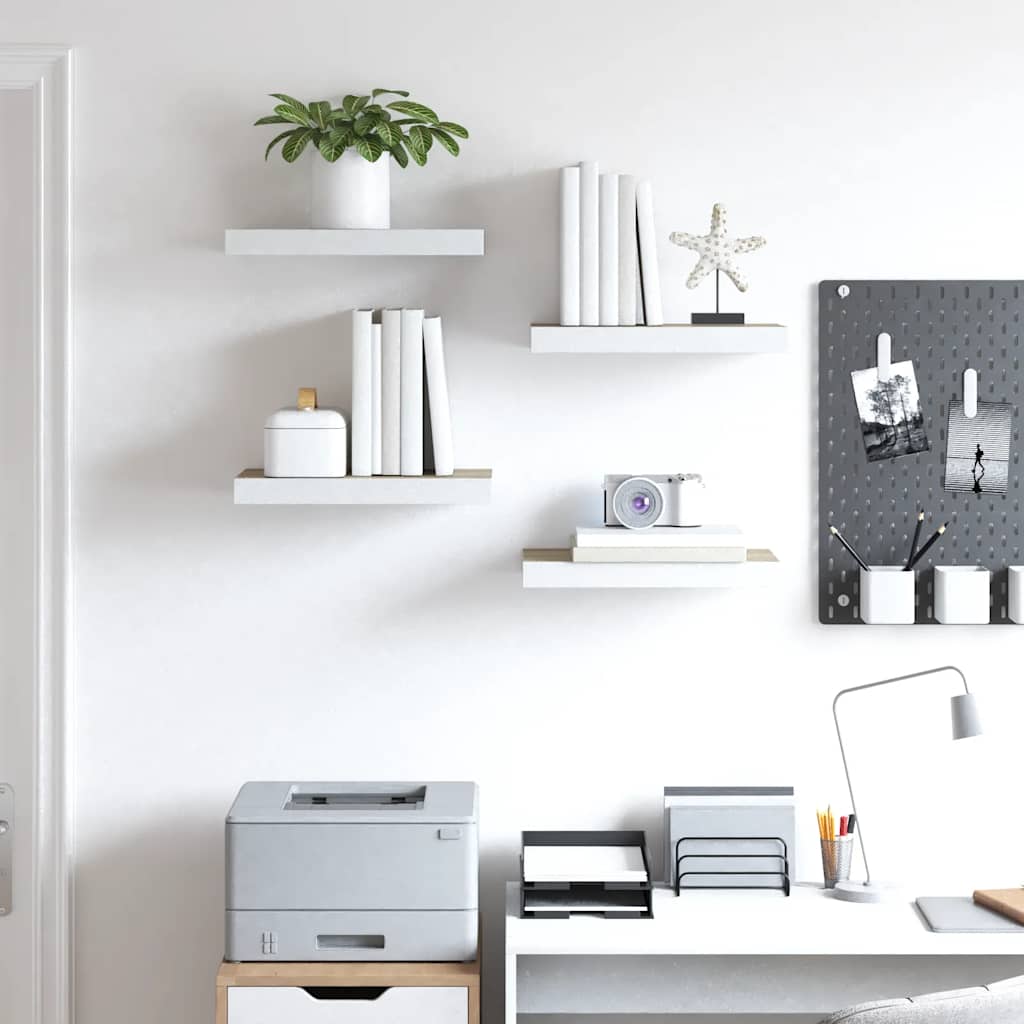 Floating Wall Shelves 4 pcs Oak and White 40x23x3.8 cm MDF