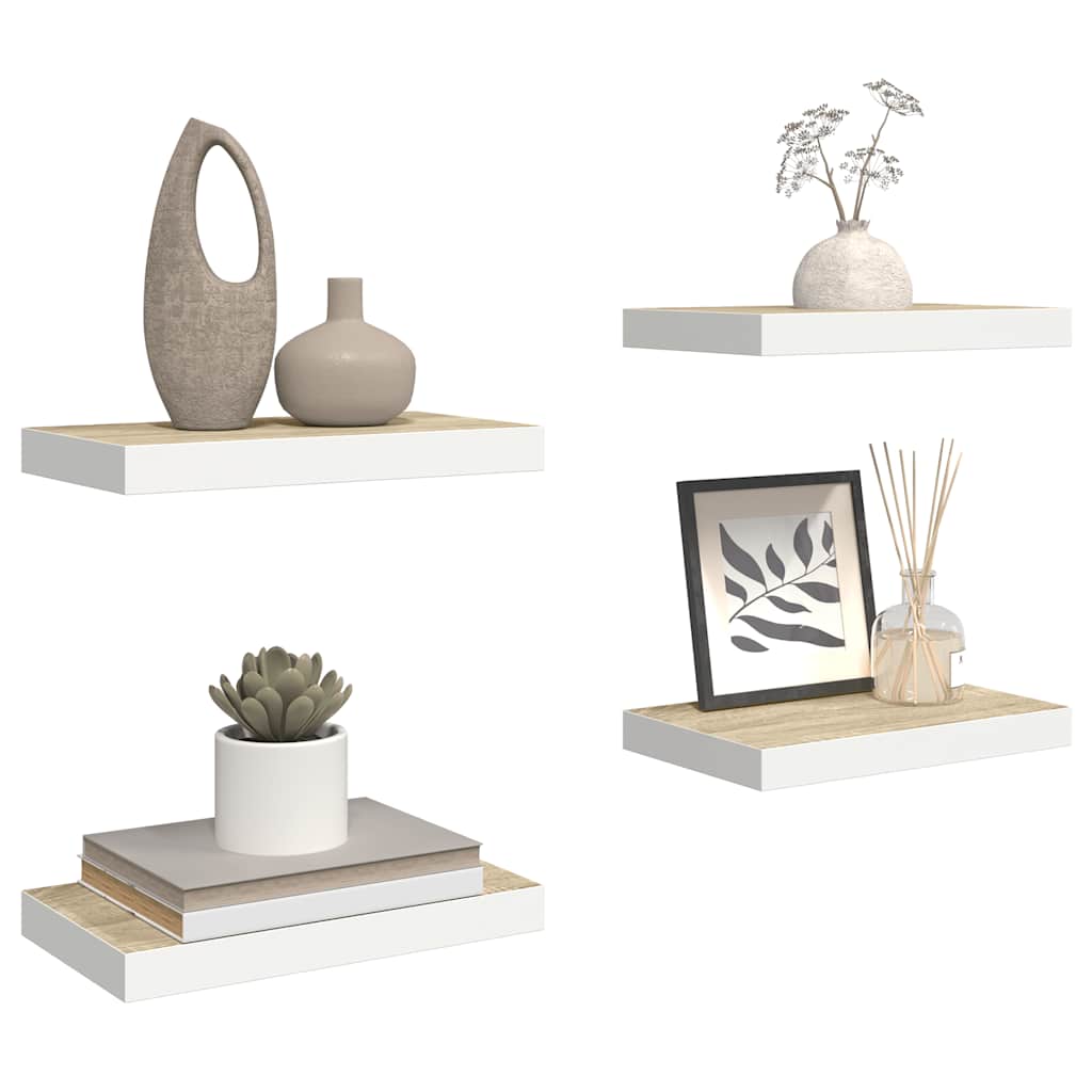Floating Wall Shelves 4 pcs Oak and White 40x23x3.8 cm MDF