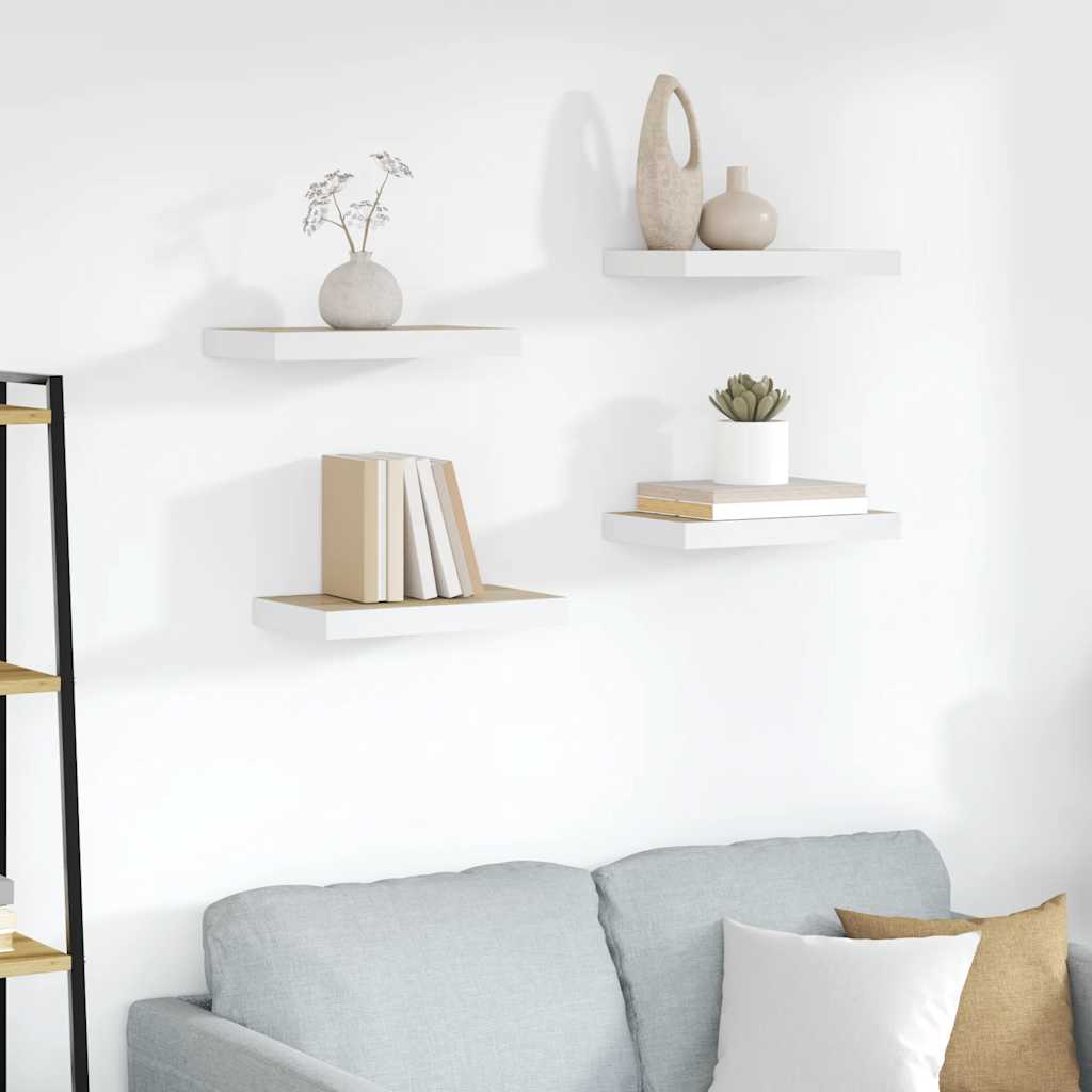 Floating Wall Shelves 4 pcs Oak and White 40x23x3.8 cm MDF