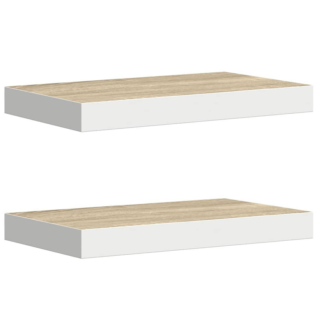 Floating Wall Shelves 2 pcs Oak and White 50x23.5x3.8 cm MDF