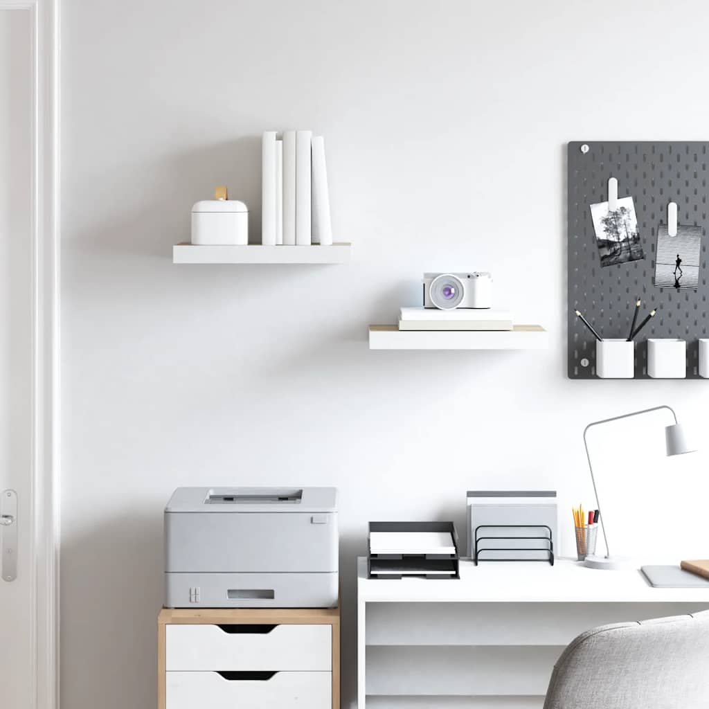 Floating Wall Shelves 2 pcs Oak and White 50x23x3.8 cm MDF