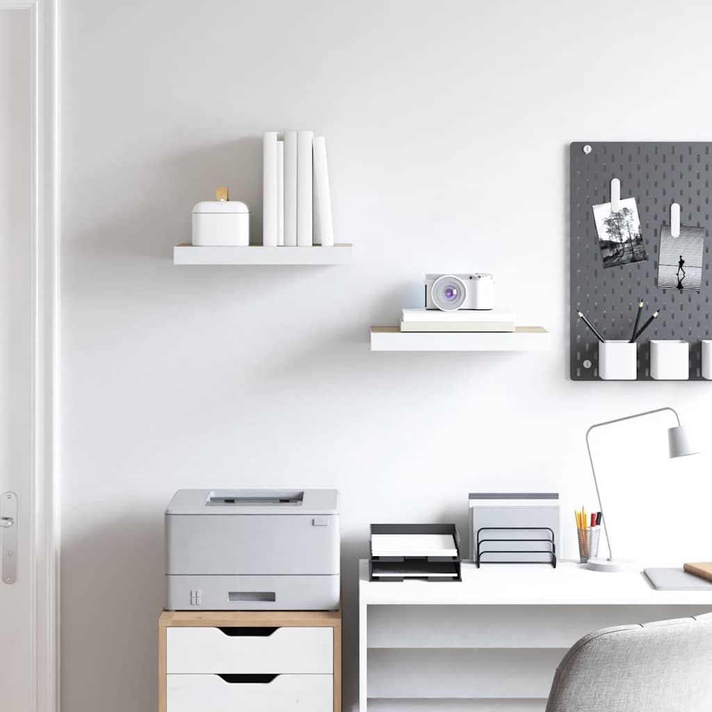 Floating Wall Shelves 2 pcs Oak and White 50x23.5x3.8 cm MDF