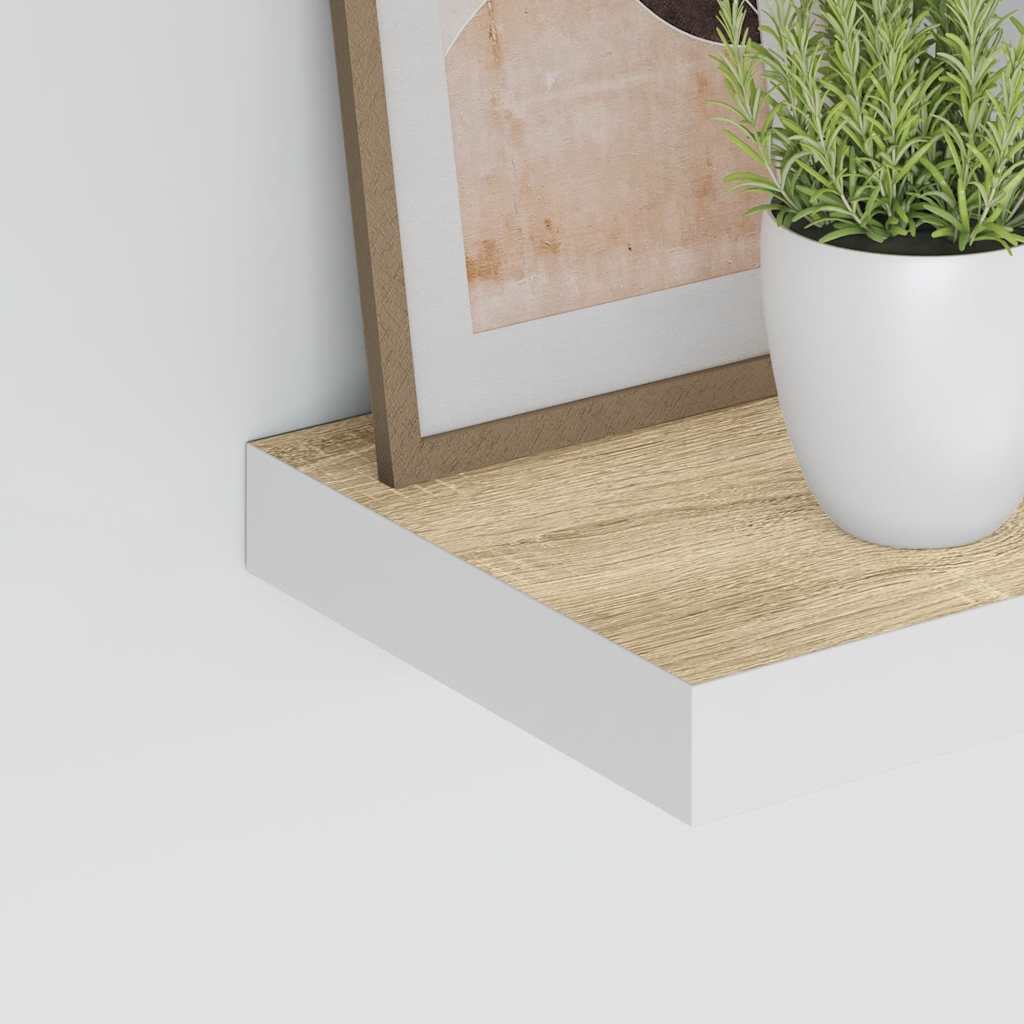 Floating Wall Shelves 2 pcs Oak and White 50x23x3.8 cm MDF