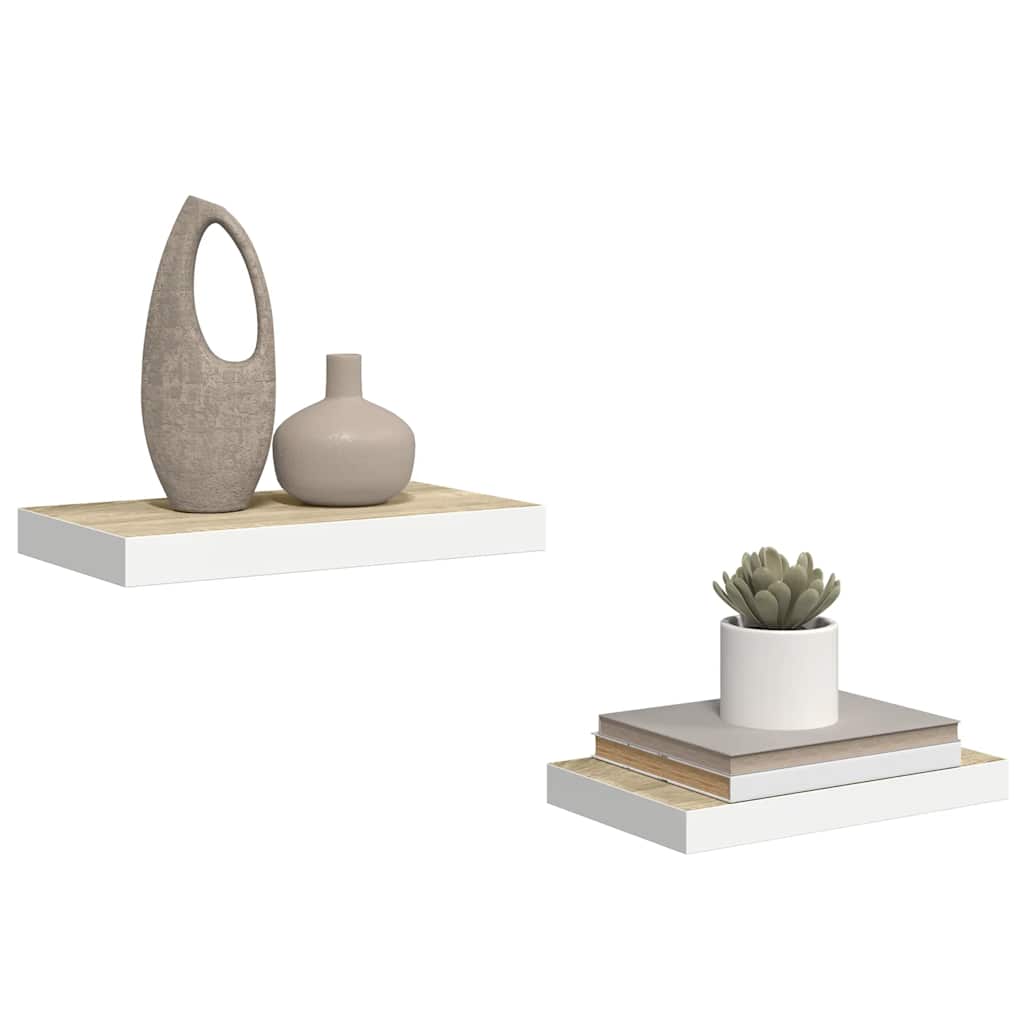 Floating Wall Shelves 2 pcs Oak and White 50x23x3.8 cm MDF