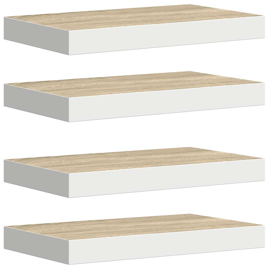 Floating Wall Shelves 4 pcs Oak and White 50x23x3.8 cm MDF