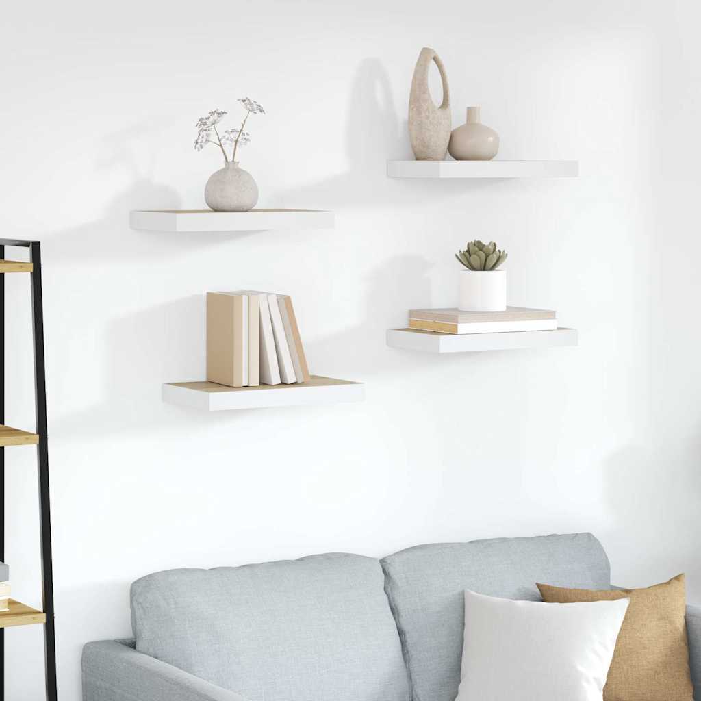 Floating Wall Shelves 4 pcs Oak and White 50x23.5x3.8 cm MDF