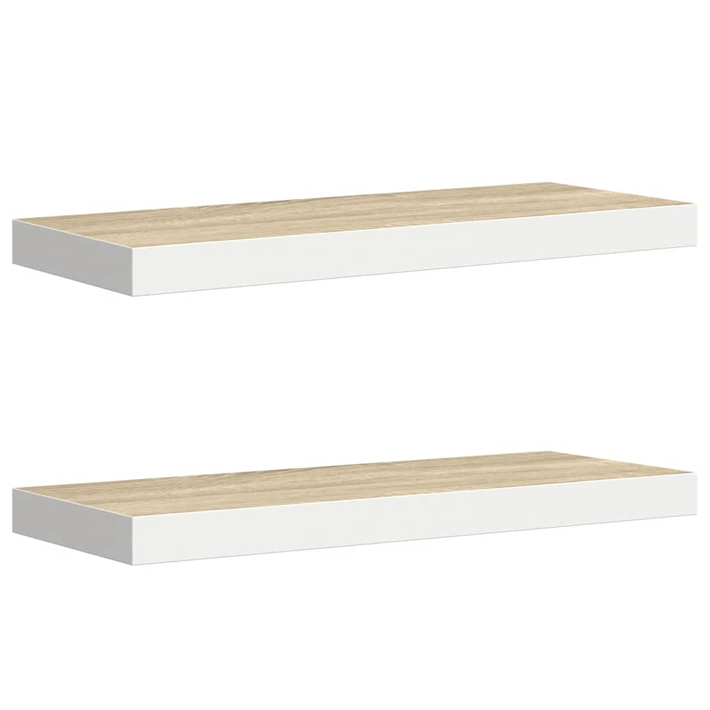 Floating Wall Shelves 2 pcs Oak and White 60x23.5x3.8 cm MDF