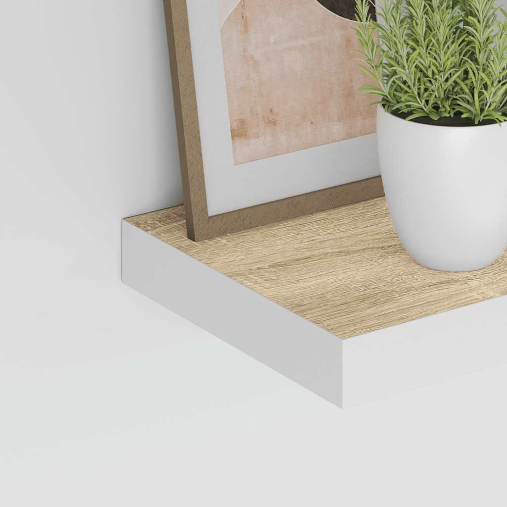 Floating Wall Shelves 2 pcs Oak and White 60x23.5x3.8 cm MDF