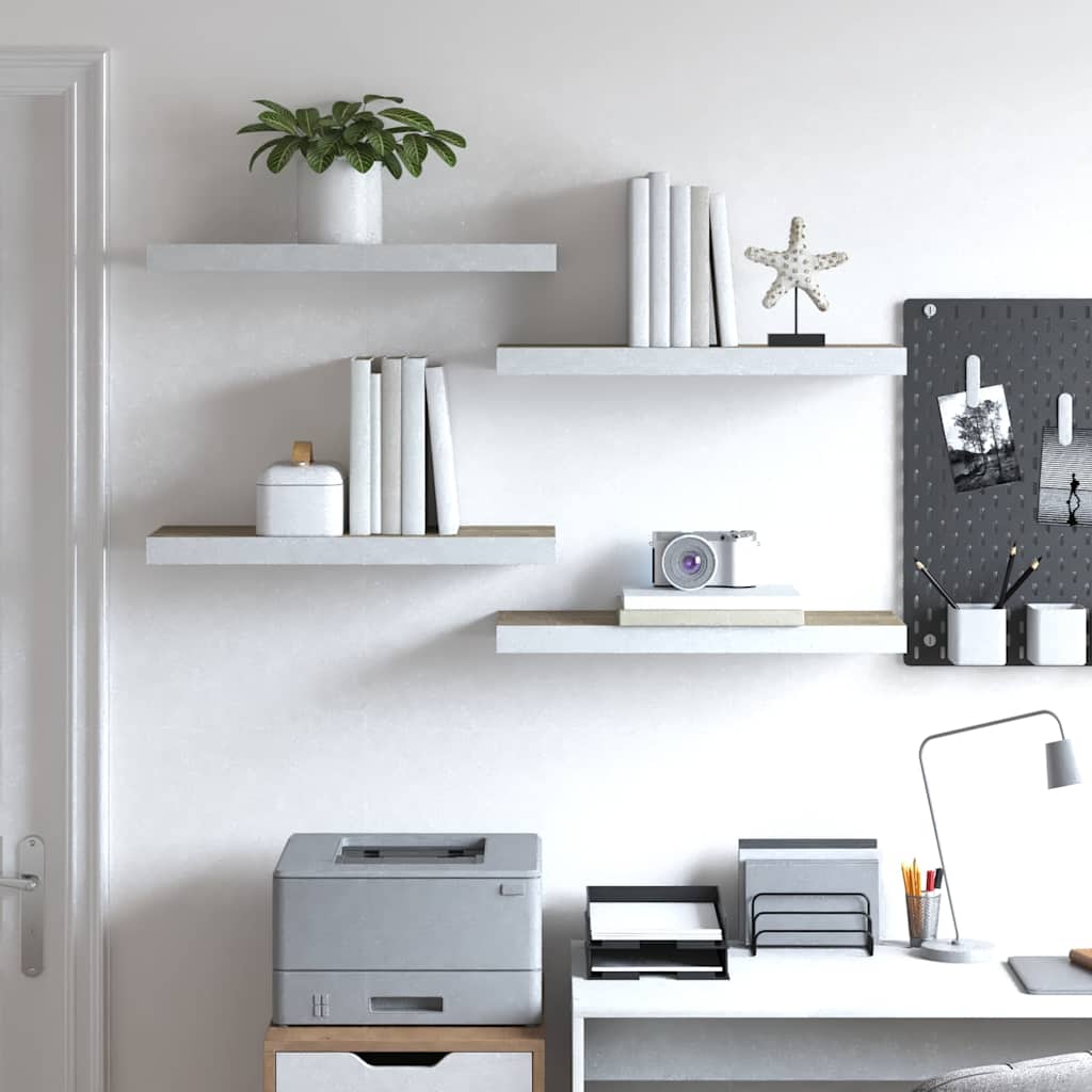 326578 vidaXL Floating Wall Shelves 4 pcs Oak and White 60x23,5x3,8 cm MDF