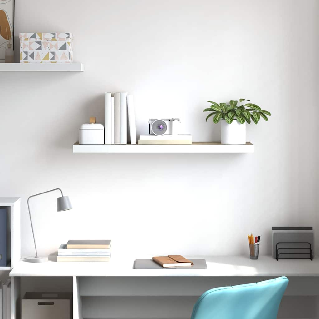 326579 vidaXL Floating Wall Shelf Oak and White 80x23,5x3,8 cm MDF
