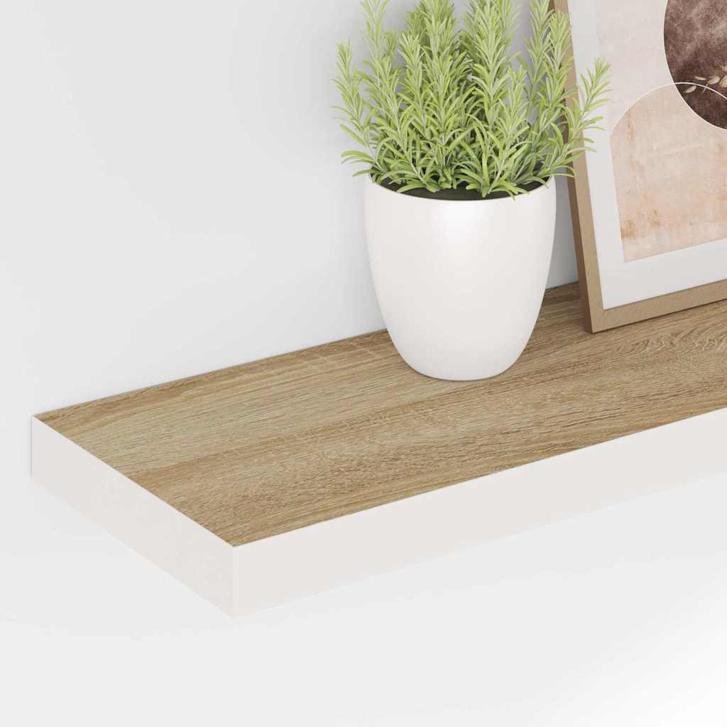 Floating Wall Shelf Oak and White 80x23.5x3.8 cm MDF