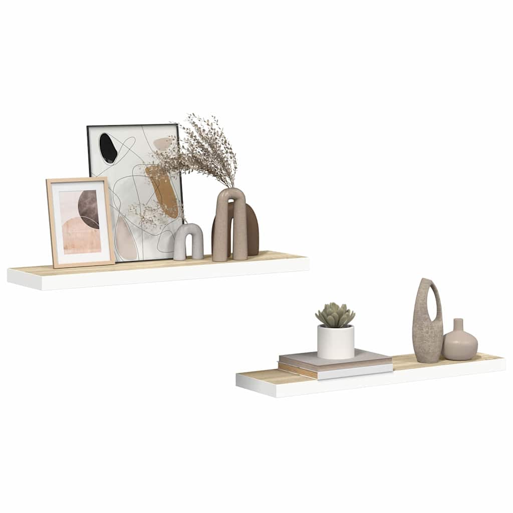 Floating Wall Shelves 2 pcs Oak and White 80x23.5x3.8 cm MDF