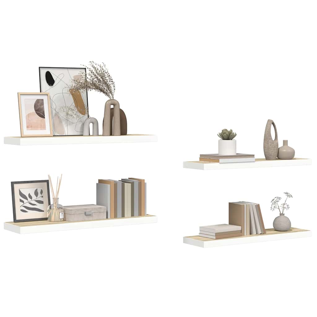 Floating Wall Shelves 4 pcs Oak and White 80x23.5x3.8 cm MDF