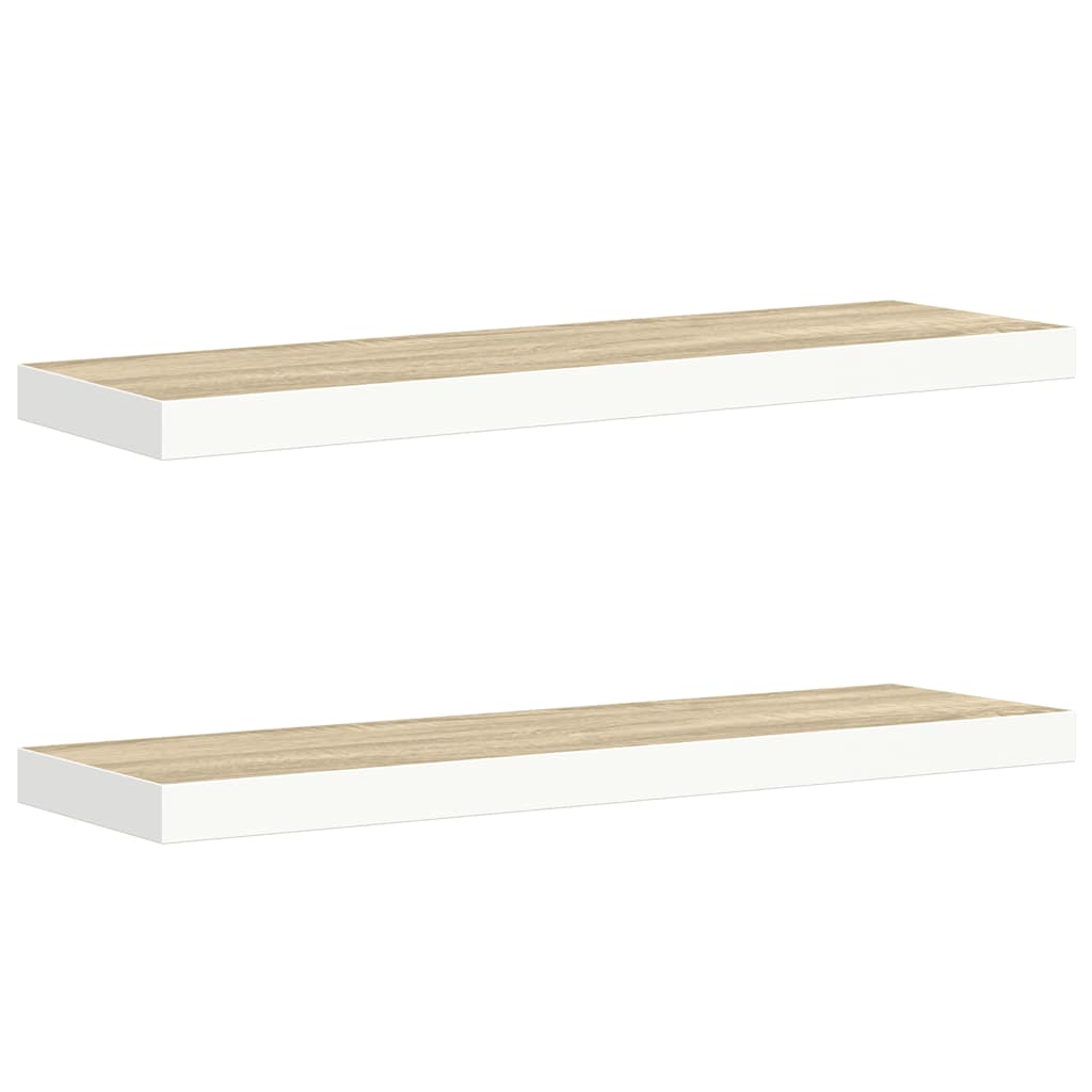 Floating Wall Shelves 2 pcs Oak and White 90x23.5x3.8 cm MDF