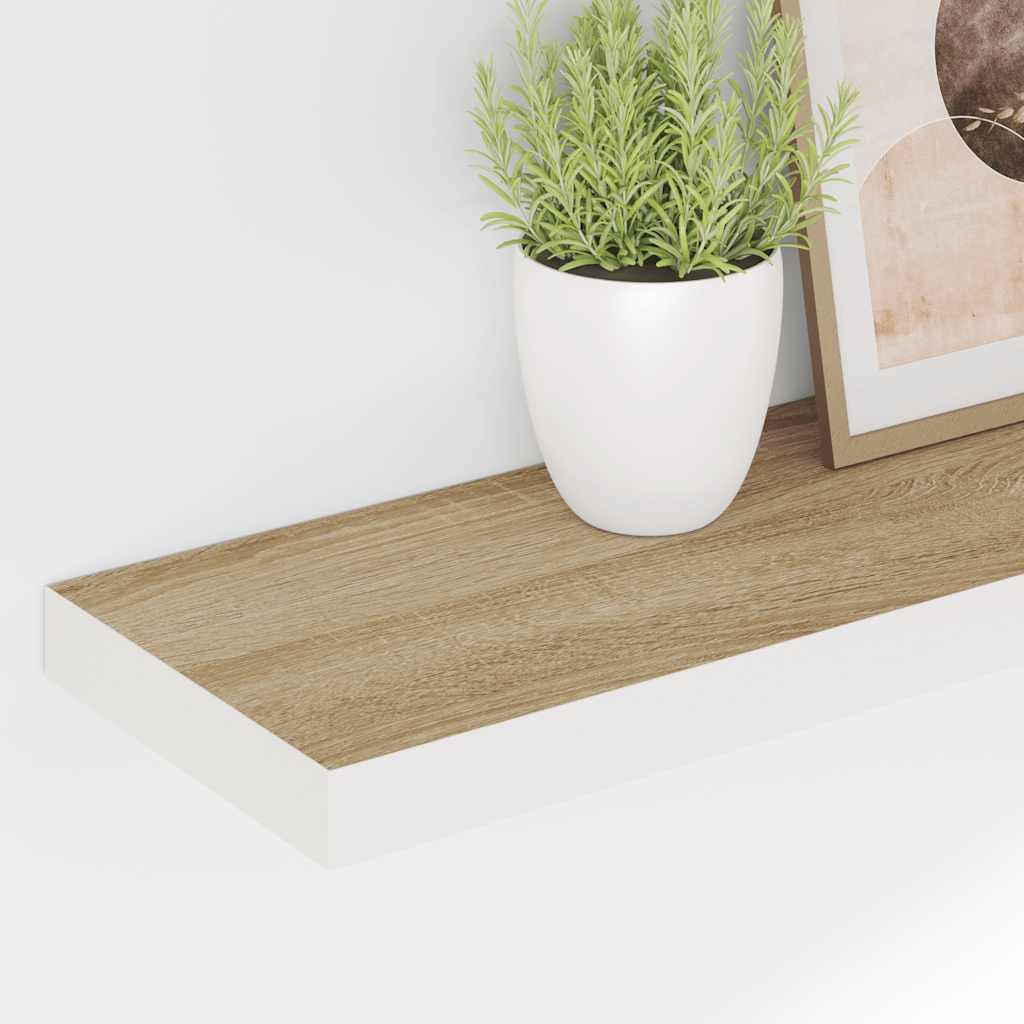 Floating Wall Shelves 2 pcs Oak and White 90x23.5x3.8 cm MDF