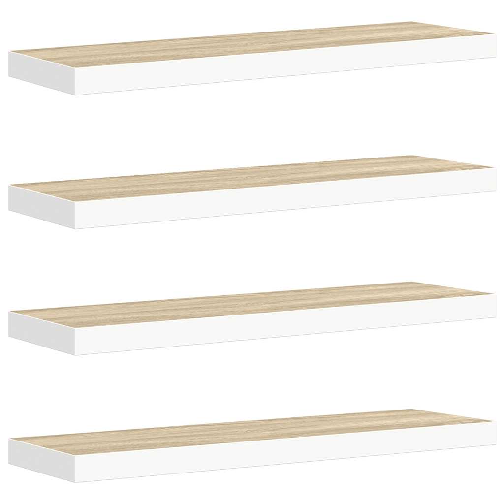 Floating Wall Shelves 4 pcs Oak and White 90x23.5x3.8 cm MDF