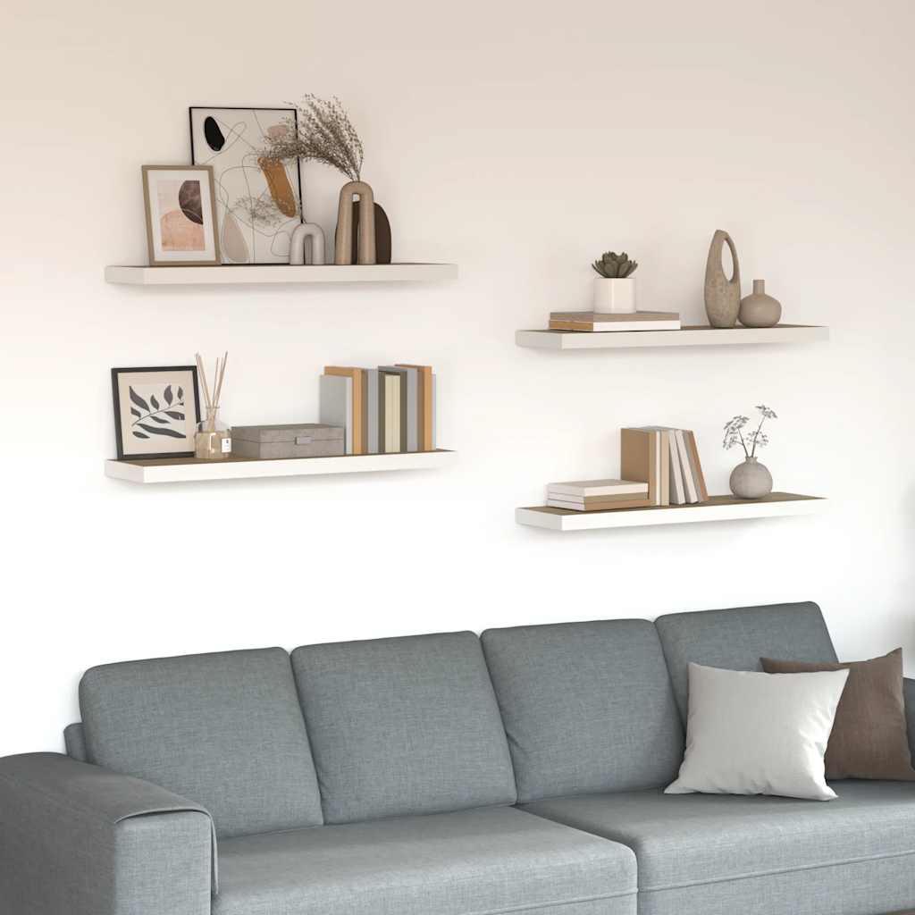 Floating Wall Shelves 4 pcs Oak and White 90x23.5x3.8 cm MDF