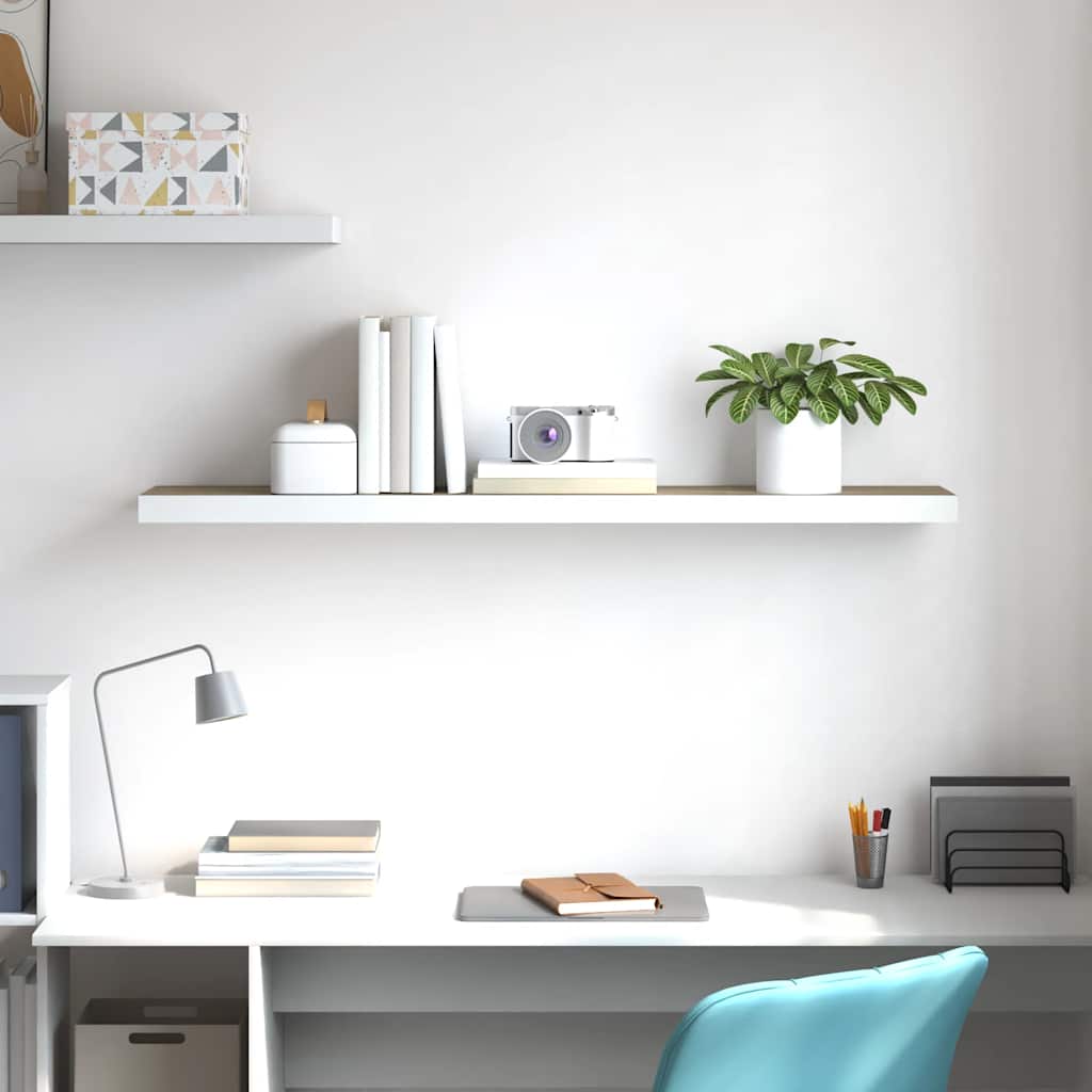 Floating Wall Shelf Oak and White 120x23.5x3.8 cm MDF