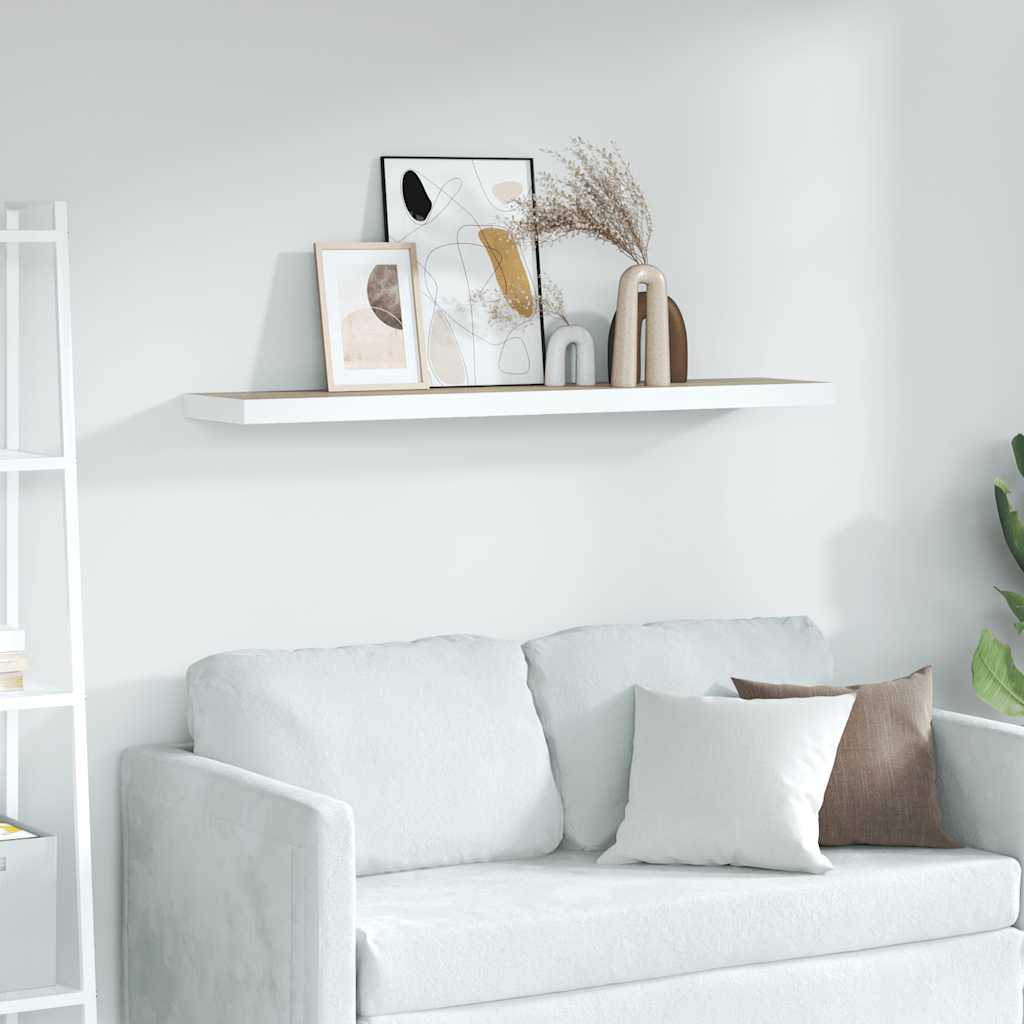 Floating Wall Shelf Oak and White 120x23.5x3.8 cm MDF
