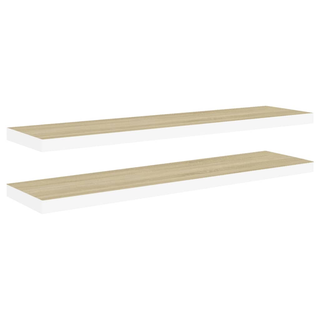 vidaXL Floating Wall Shelves 2 pcs Oak and White 120x23.5x3.8 cm MDF