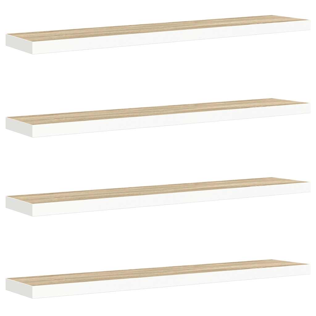 Floating Wall Shelves 4 pcs Oak and White 120x23.5x3.8 cm MDF