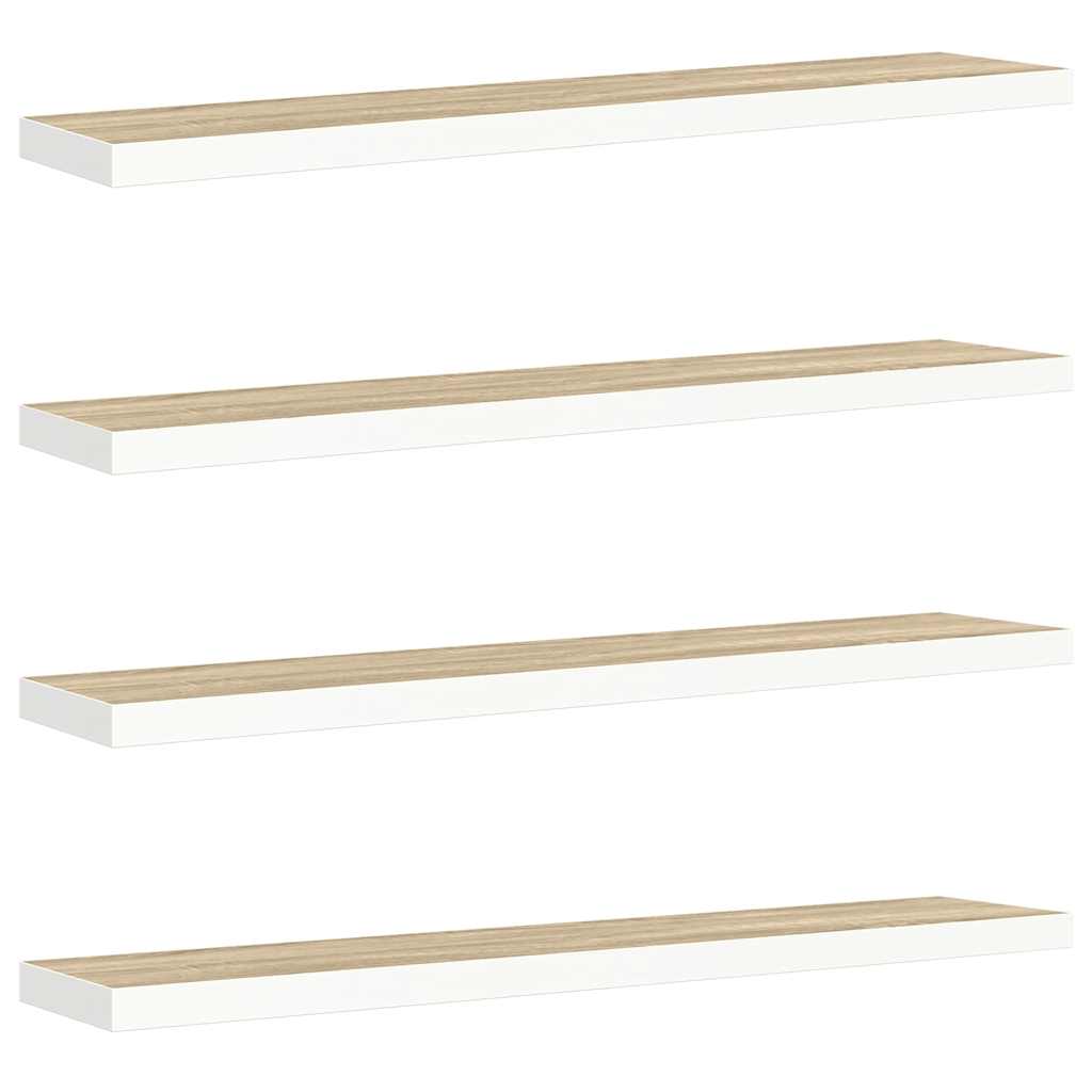 326587 vidaXL Floating Wall Shelves 4 pcs Oak and White 120x23,5x3,8 cm MDF