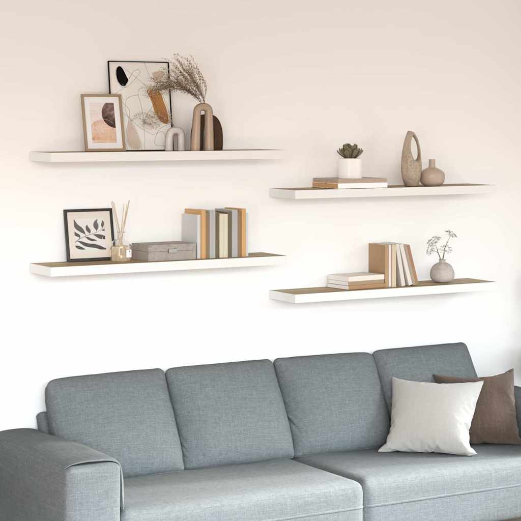 326587 vidaXL Floating Wall Shelves 4 pcs Oak and White 120x23,5x3,8 cm MDF