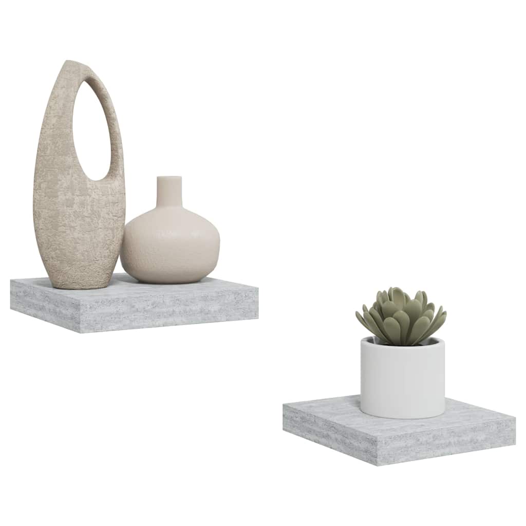 Floating Wall Shelves 2 pcs Concrete Grey 23x23.5x3.8 cm MDF