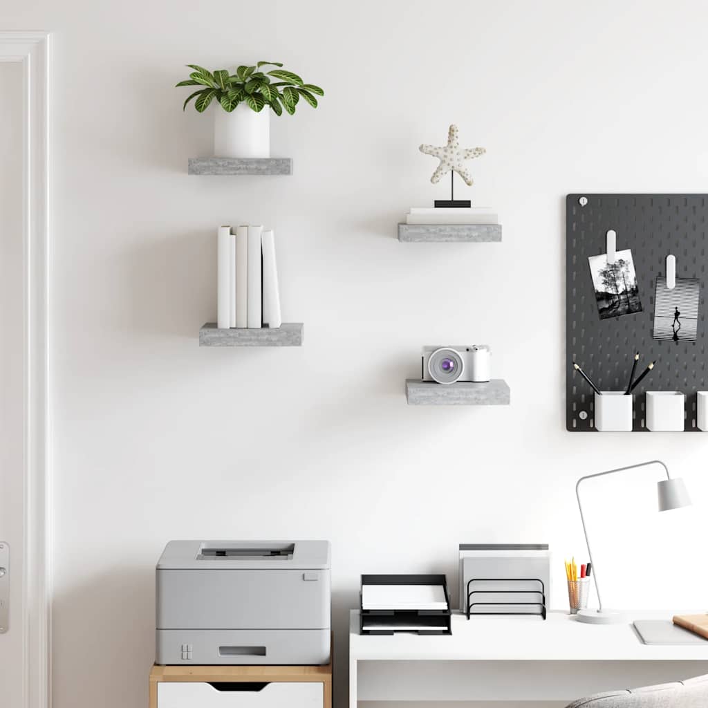 Floating Wall Shelves 4 pcs Concrete Grey 23x23.5x3.8 cm MDF