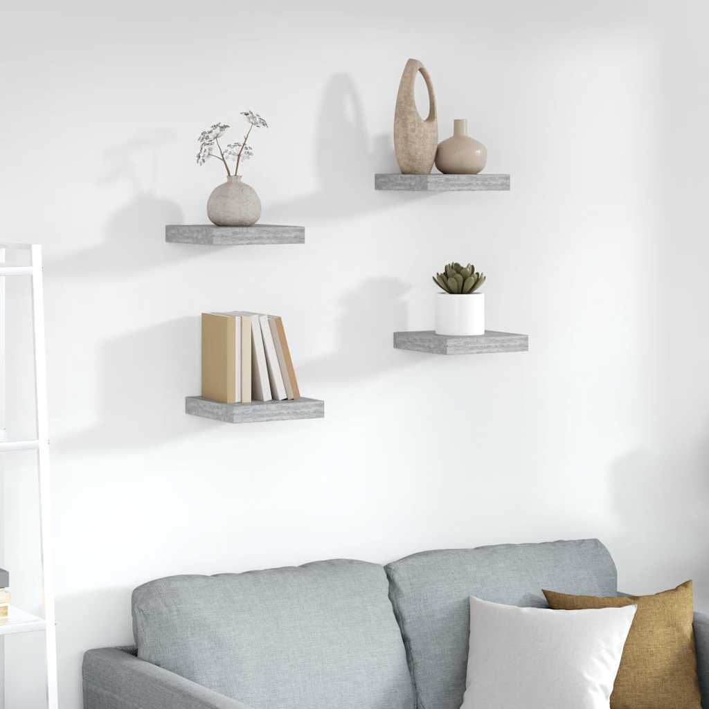 Floating Wall Shelves 4 pcs Concrete Grey 23x23.5x3.8 cm MDF