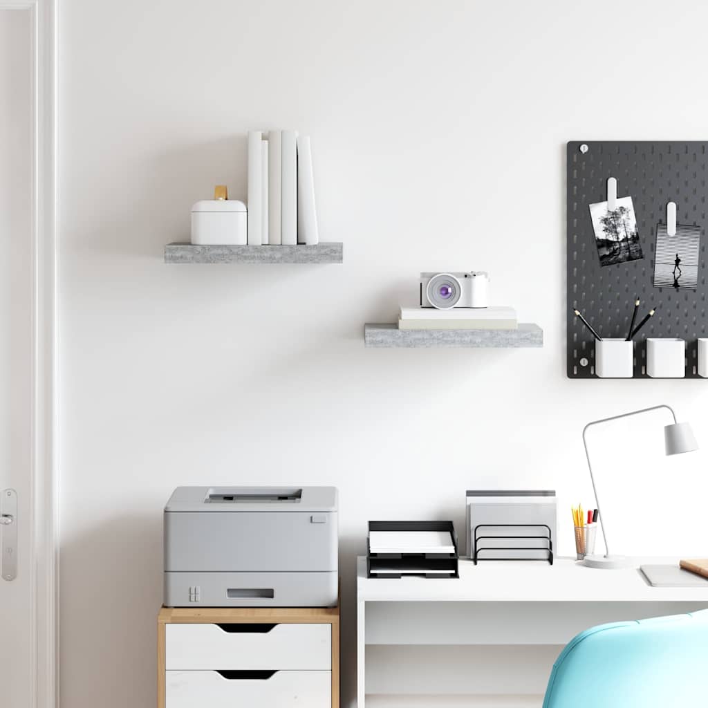 Floating Wall Shelves 2 pcs Concrete Grey 40x23.5x3.8 cm MDF