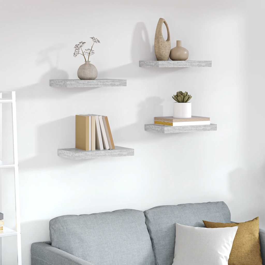 Floating Wall Shelves 4 pcs Concrete Grey 40x23x3.8 cm MDF